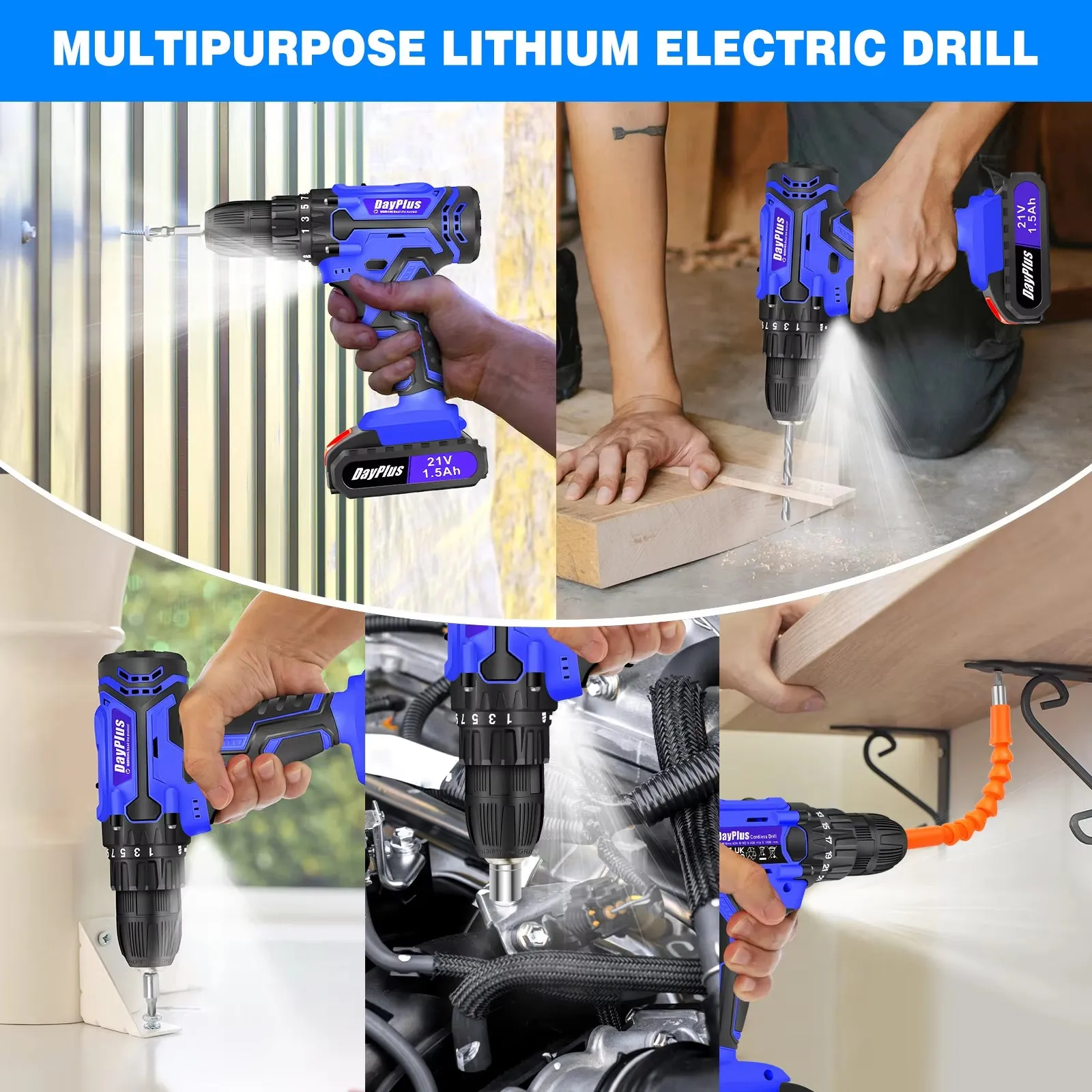 1400RPM 21V Cordless Drill Driver 45Nm 2 Speeds Electric Cordless Screwdriver 25 1 Torque with 1/2 1500Mah Battery & Accessories