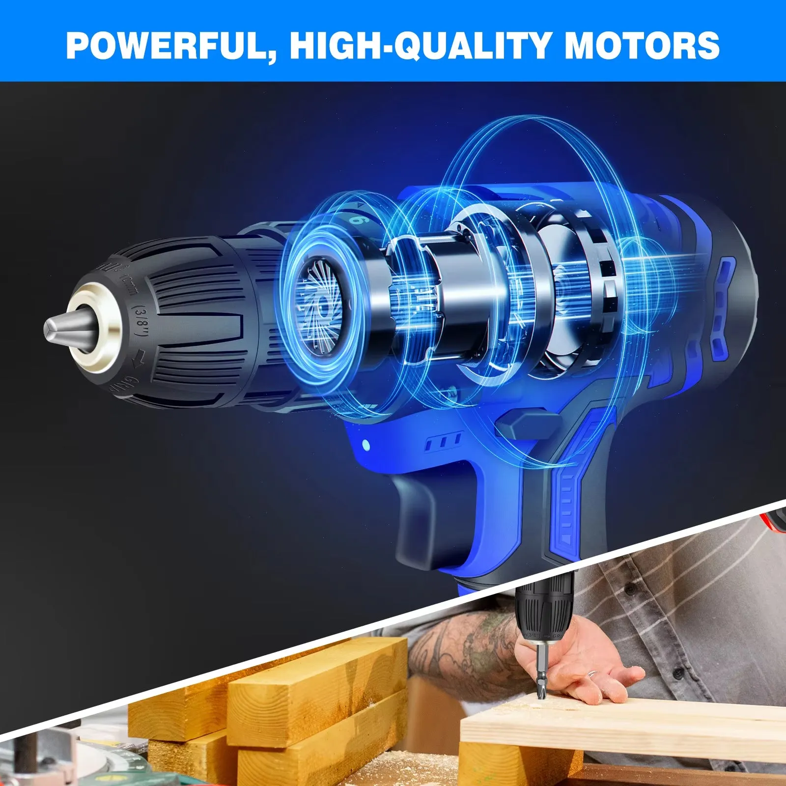 1400RPM 21V Cordless Drill Driver 45Nm 2 Speeds Electric Cordless Screwdriver 25 1 Torque with 1/2 1500Mah Battery & Accessories