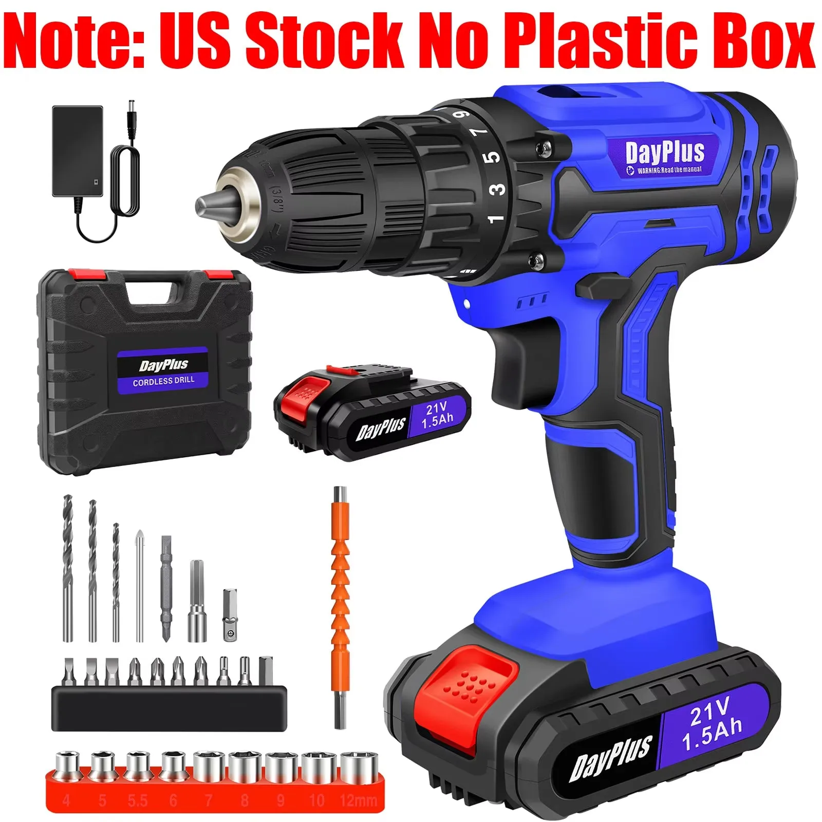 1400RPM 21V Cordless Drill Driver 45Nm 2 Speeds Electric Cordless Screwdriver 25 1 Torque with 1/2 1500Mah Battery & Accessories