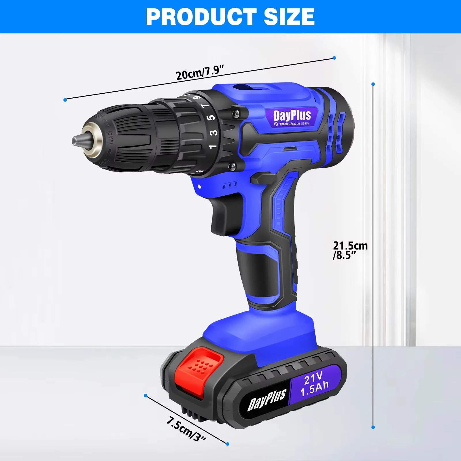 1400RPM 21V Cordless Drill Driver 45Nm 2 Speeds Electric Cordless Screwdriver 25 1 Torque with 1/2 1500Mah Battery & Accessories