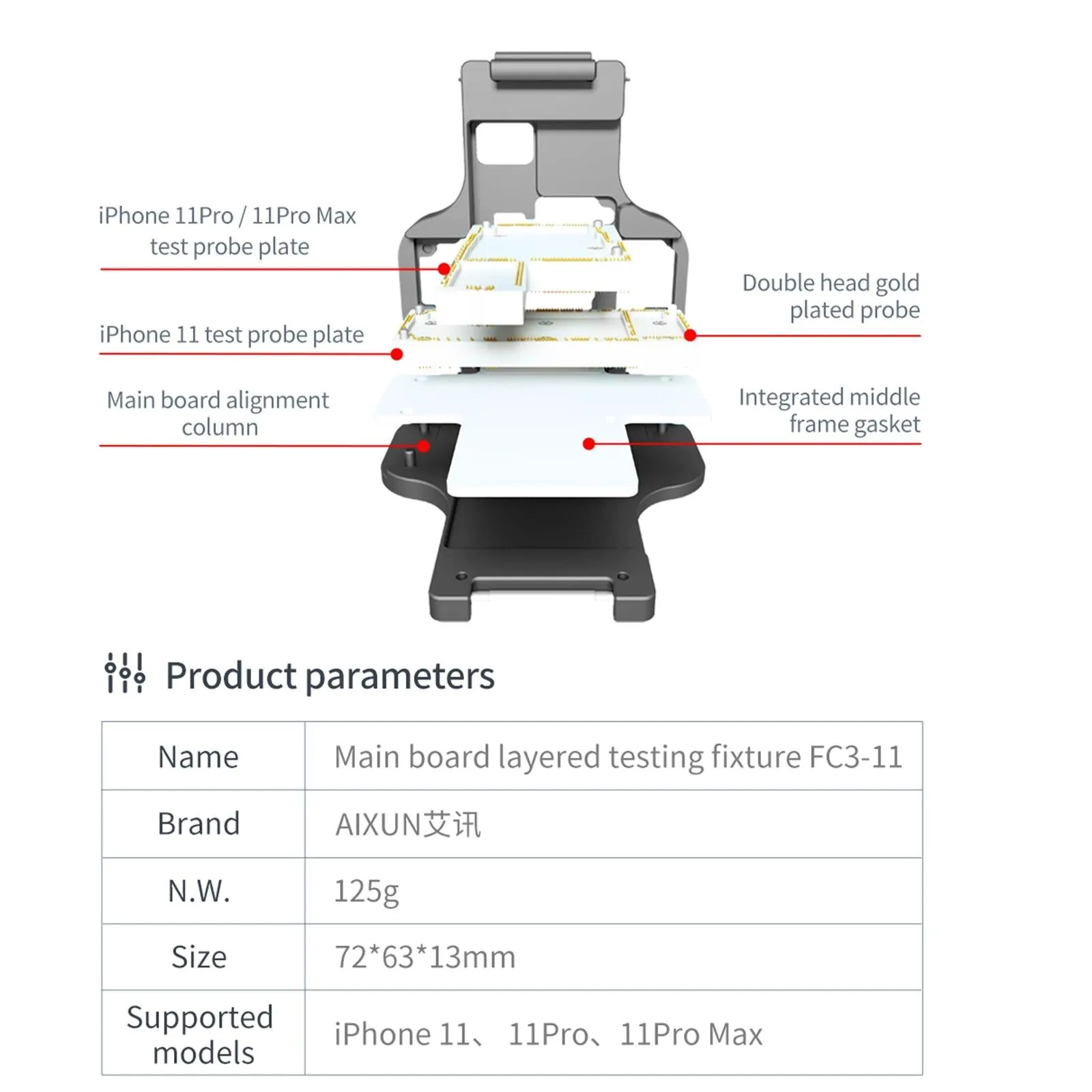 Aixun Fc3 11 Mainboard Laye Testing Fixture for Iphone 11/11 Pro/11pro Max