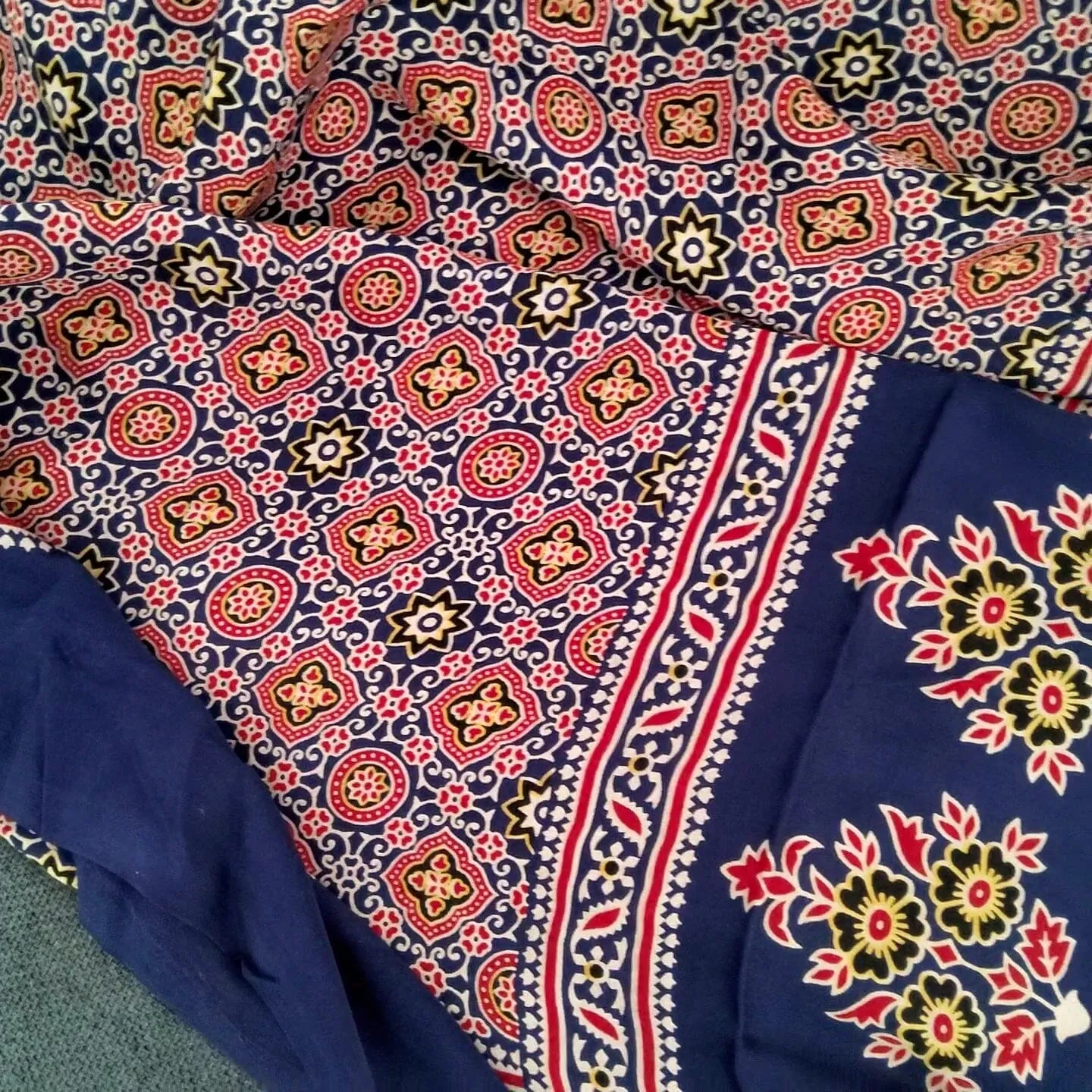 Blue Ajrakh Modal Silk Dupatta with tissue pallu