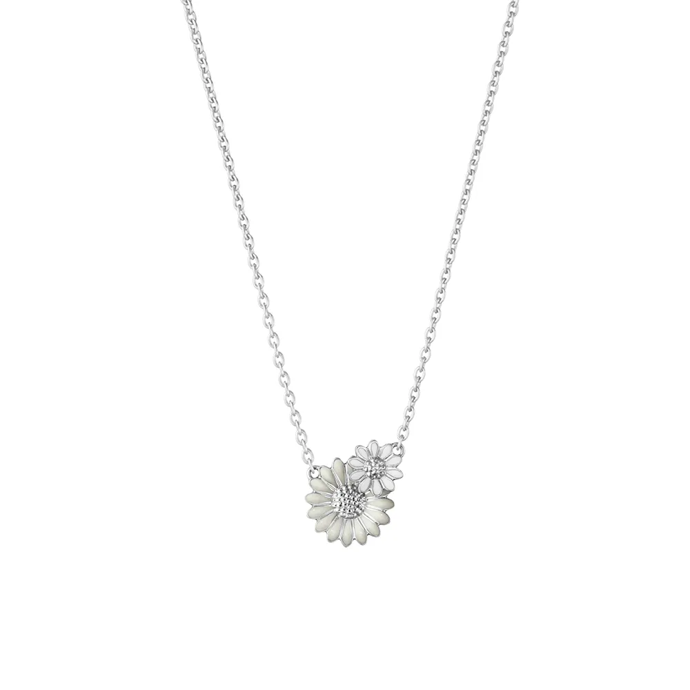Georg Jensen Daisy White Enamel Pendant Necklace