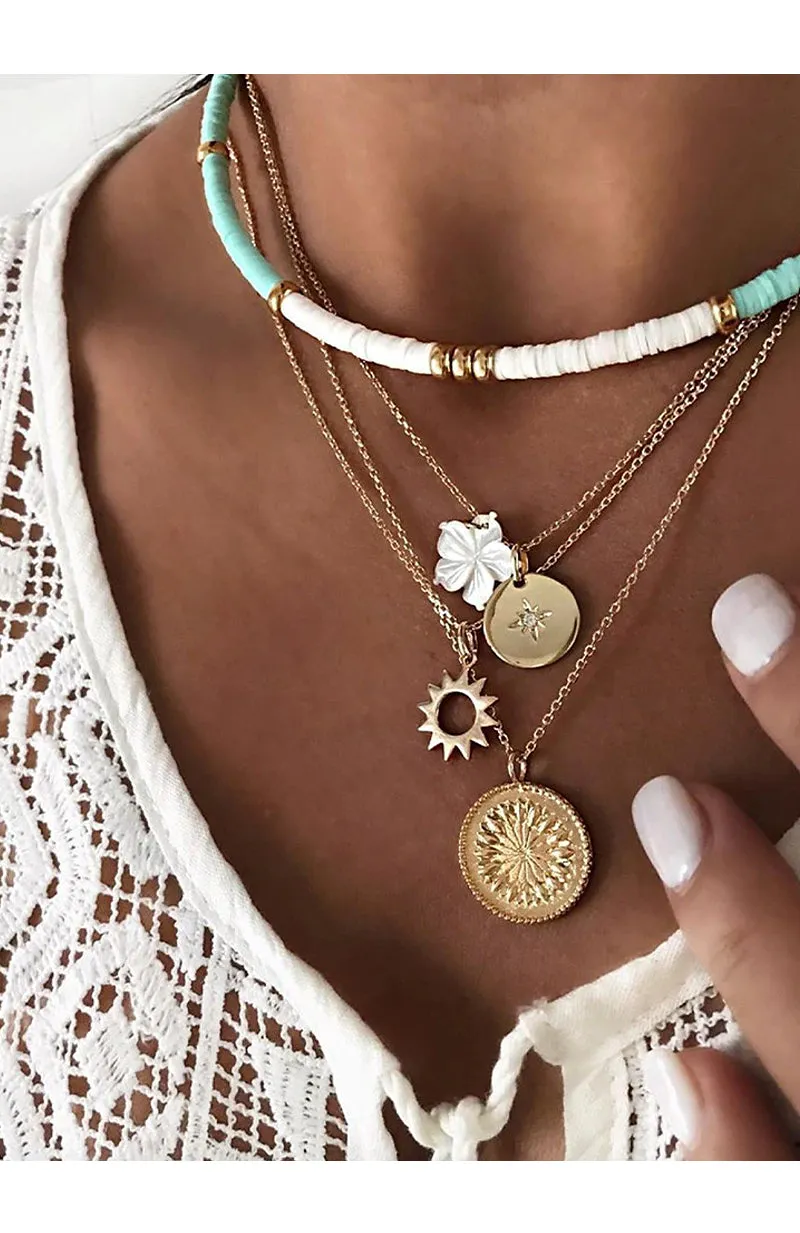 Gold Floral Charms Necklace Set
