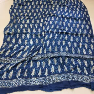 Indigo Hand Block Print Modal Silk Dupatta