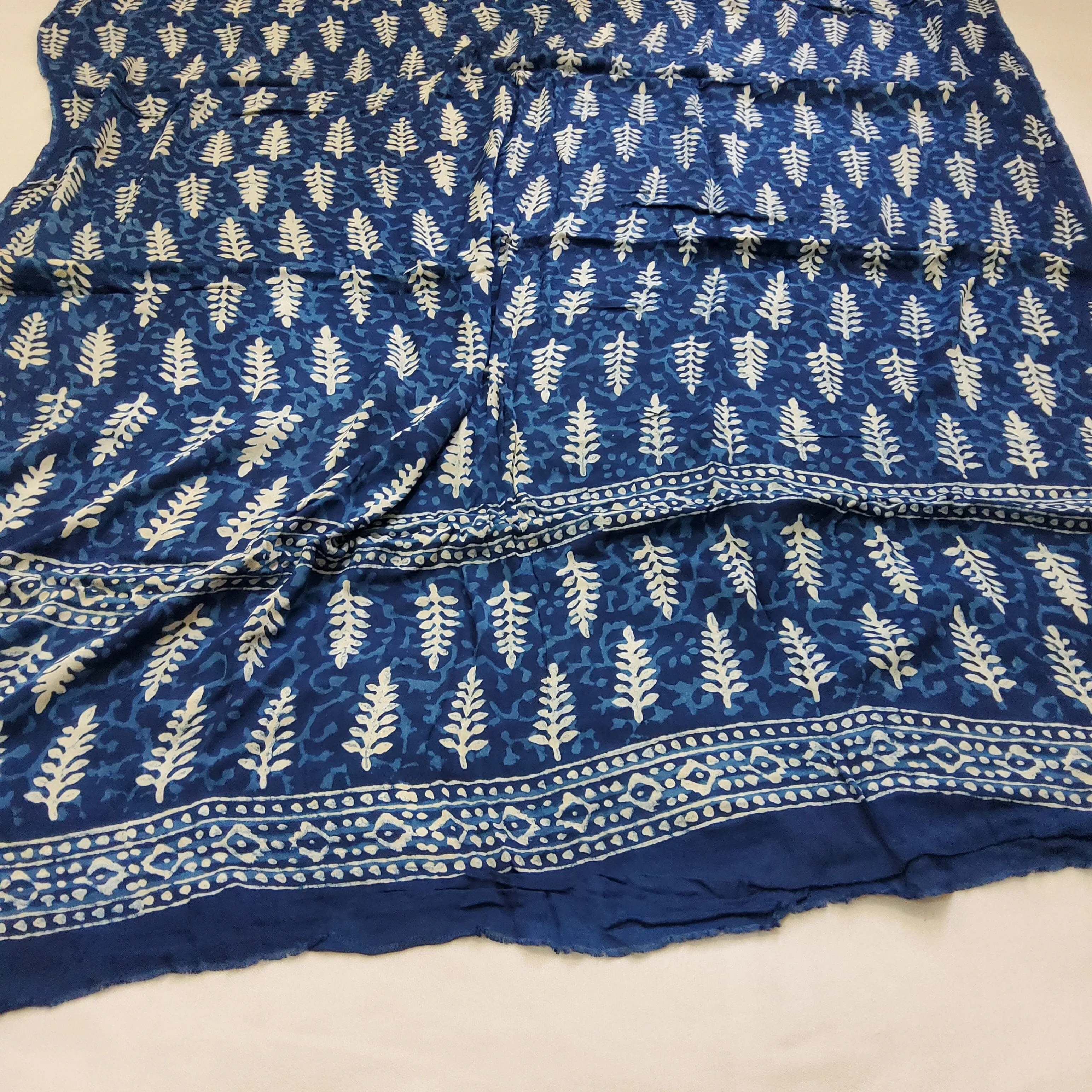 Indigo Hand Block Print Modal Silk Dupatta