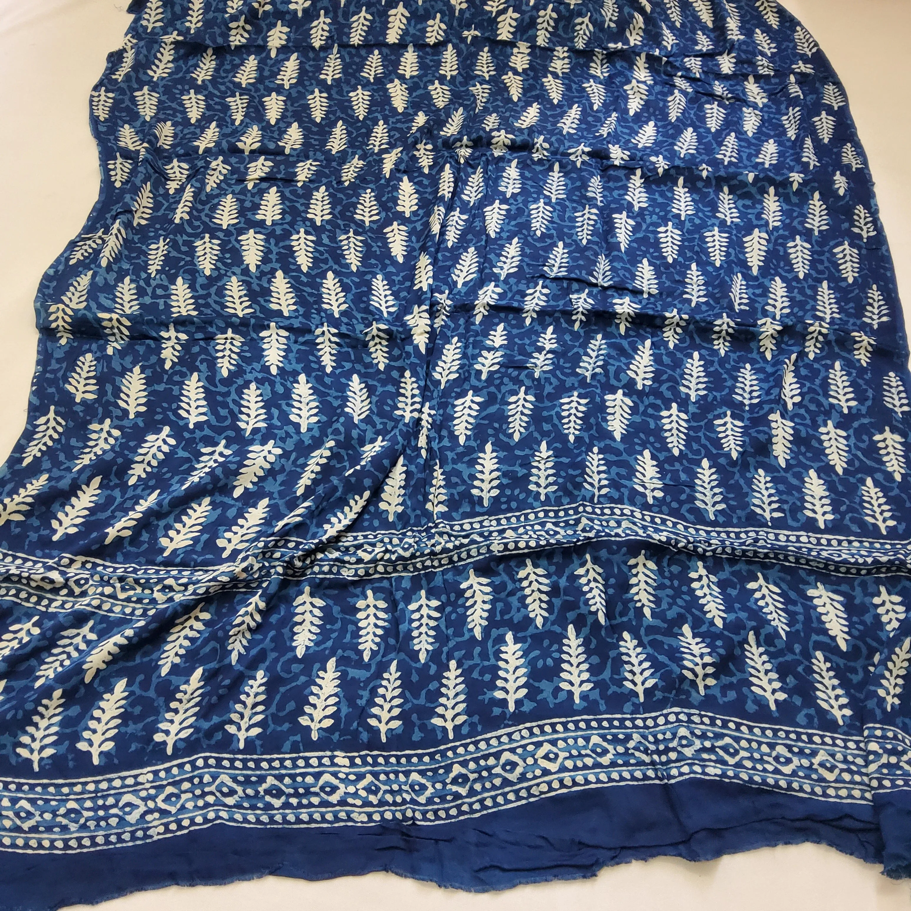 Indigo Hand Block Print Modal Silk Dupatta