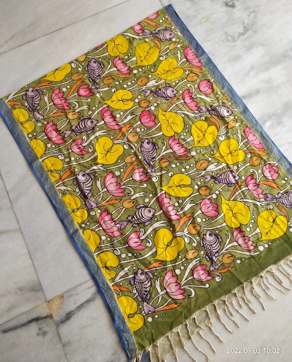 Ocean theme Kalamkari Cotton Dupatta