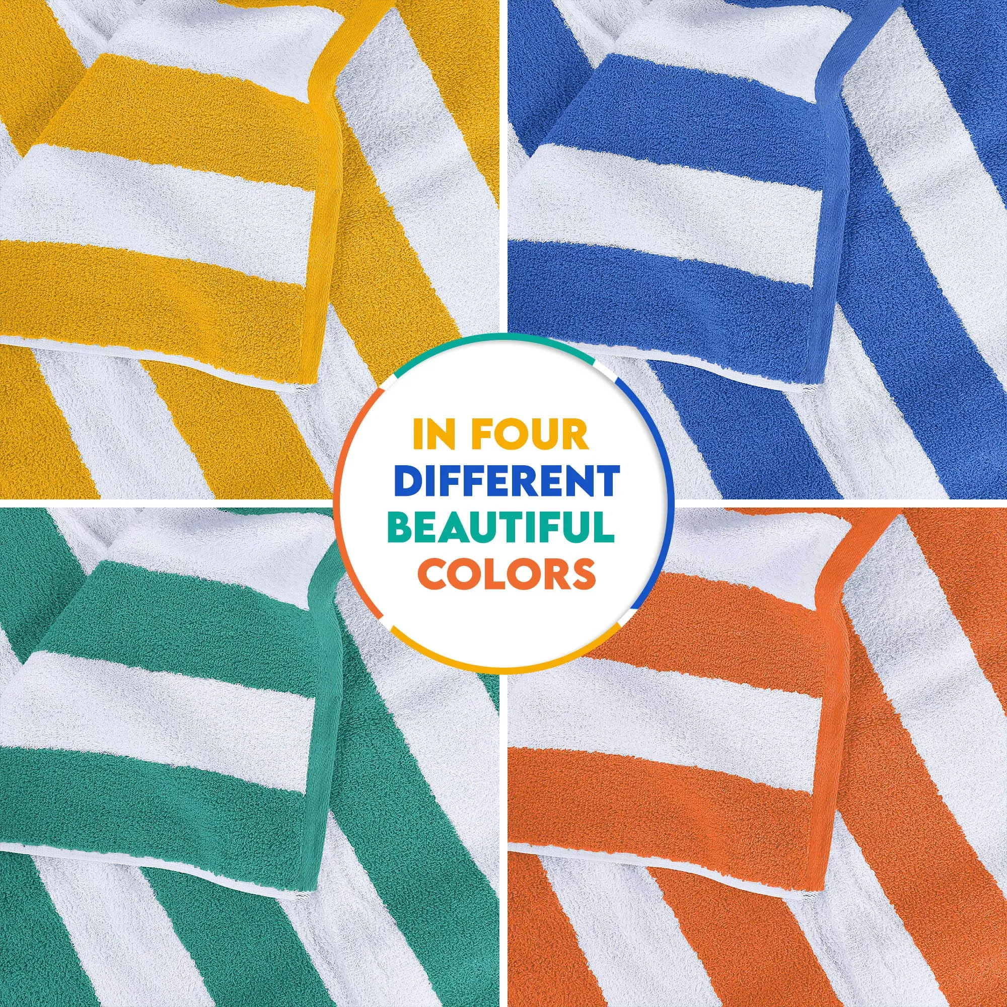 Utopia Towels 4 Pack Cabana Stripe Beach Towel, 30 by 60 Inches, Oversized 100% Ringspun Cotton Pool Towels, Highly Absorbent Bath Towels for Bathroom