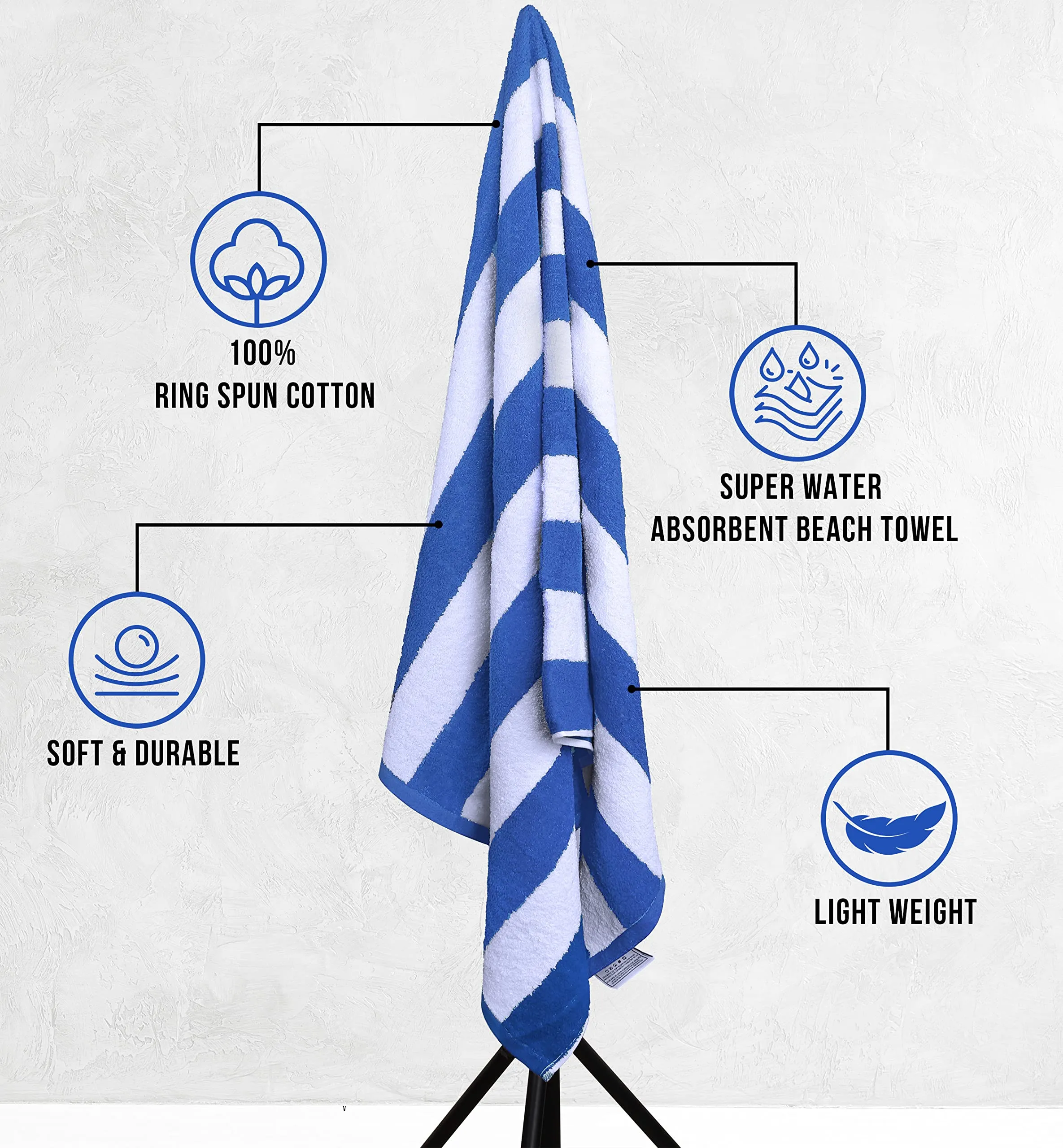 Utopia Towels 4 Pack Cabana Stripe Beach Towel, 30 by 60 Inches, Oversized 100% Ringspun Cotton Pool Towels, Highly Absorbent Bath Towels for Bathroom
